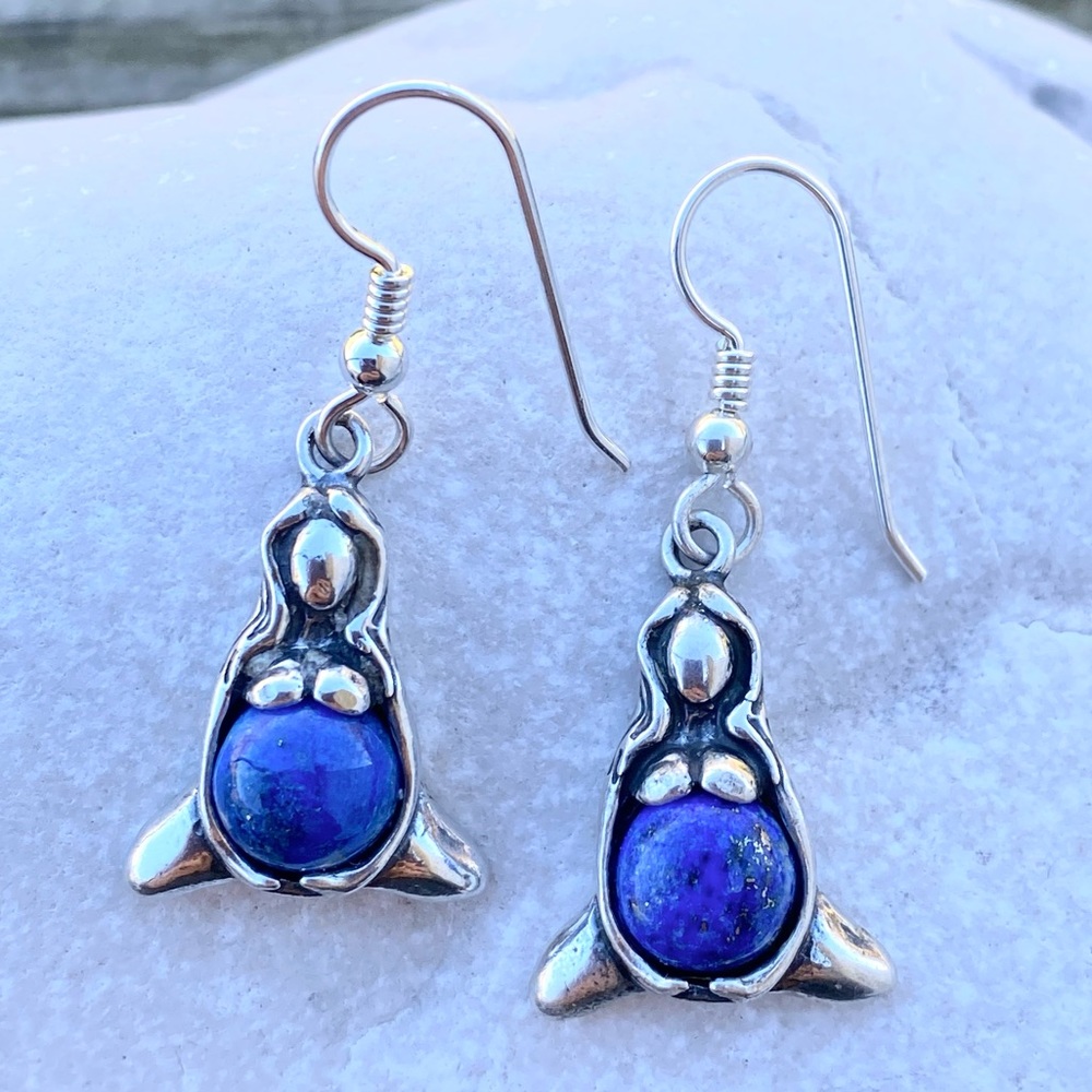Goddess of Abundance Earrings .925 Sterling Silver w/ Lapis Lazuli USA Mother